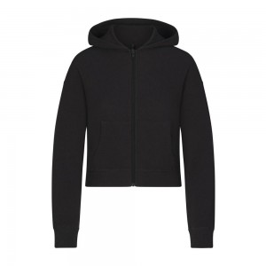 Ash Black Skims Waffle Zip Up Women's Hoodie | 08712-OTEQ