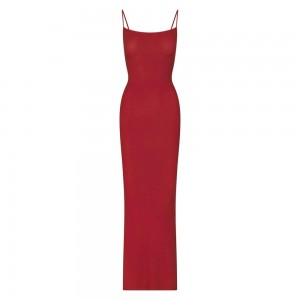 Brick Red Skims Soft Lounge Long Slip Women's Dress | 38691-CFMZ