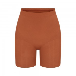Bronze Brown Skims Seamless Sculpt Mid Thigh Women's Short | 87254-UKDJ