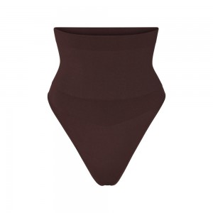 Cocoa Brown Skims Core Control High-Waisted Women's Thong | 28345-TSKW