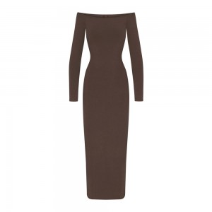 Cocoa Brown Skims New Vintage Off The Shoulder Long Women's Dress | 84670-MGUP