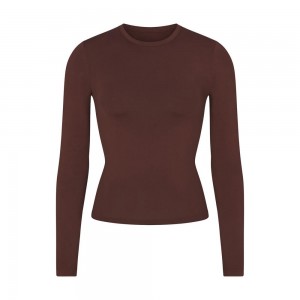 Cocoa Brown Skims Soft Smoothing Seamless Women's Long Sleeve T-Shirt | 90623-NLOE