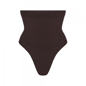 Espresso Brown Skims Seamless Sculpt High-Waisted Women's Thong | 41526-RMSB