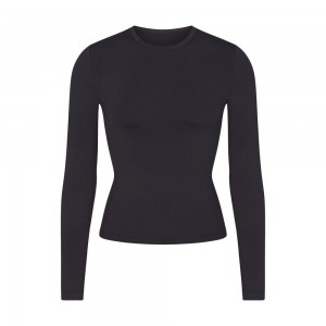 Graphite Black Skims Soft Smoothing Seamless Women's Long Sleeve T-Shirt | 37058-YLHR