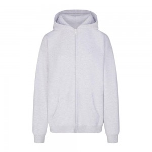 Grey Skims Cotton Fleece Oversized Zip Up Women's Hoodie | 63524-WVRO
