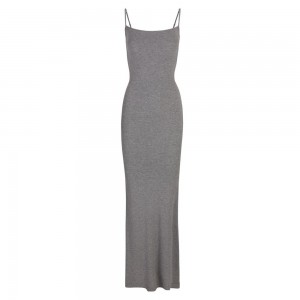 Grey Skims Soft Lounge Long Slip Women's Dress | 08392-MFBW