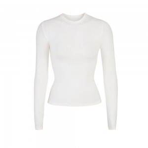 Marble White Skims Cotton Jersey Women's Long Sleeves T-Shirt | 87215-ILUJ