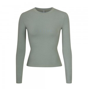 Mineral Grey Skims Cotton Jersey Women's Long Sleeves T-Shirt | 53714-ZCRL