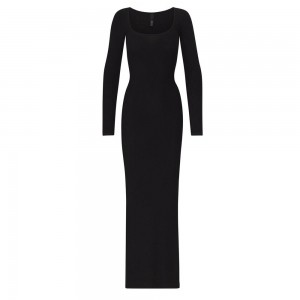 Onyx Black Skims Soft Lounge Long Sleeve Women's Dress | 09213-ZOMS