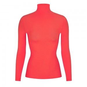 Poppy Red Skims Fits Everybody Turtleneck Top Women's Long Sleeves T-Shirt | 80729-KBOT