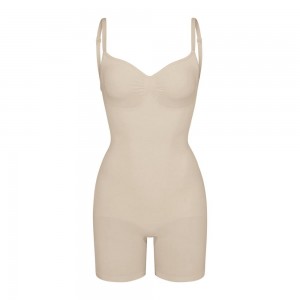 Sand Beige Skims Seamless Sculpt Low Back Mid Thigh Women's Bodysuit | 15840-CHVX