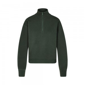 Spruce Green Skims Cotton Fleece Classic Quarter Zip Women's Pullover | 27056-GQXC