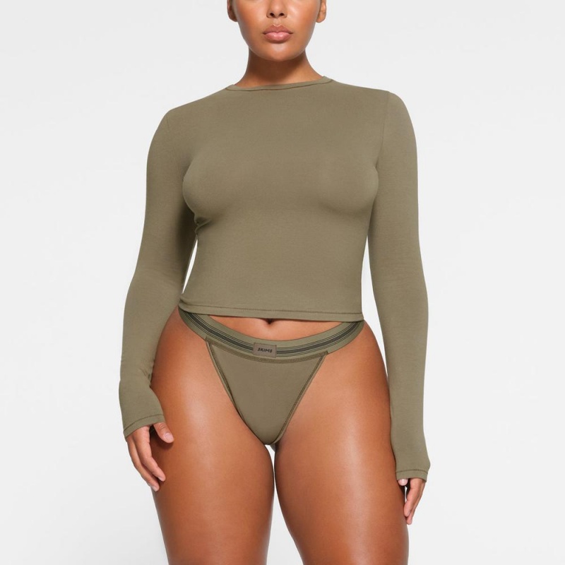 Army Green Skims Cotton Jersey Women's Long Sleeves T-Shirt | 12954-VMWO