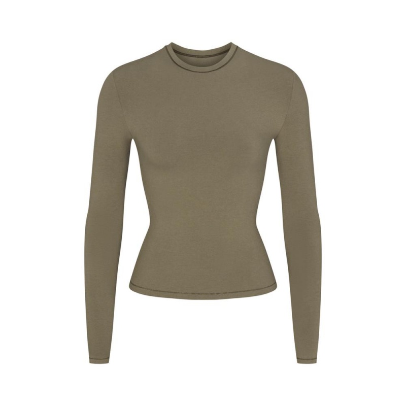 Army Green Skims Cotton Jersey Women\'s Long Sleeves T-Shirt | 12954-VMWO