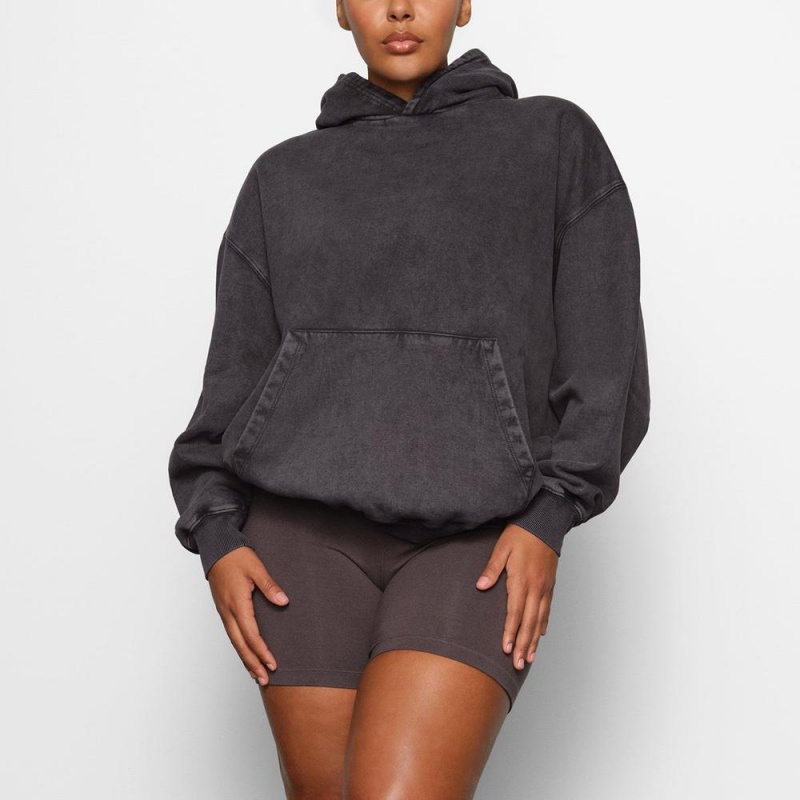 Ash Black Skims Boyfriend Fleece Women's Hoodie | 23467-TQRK