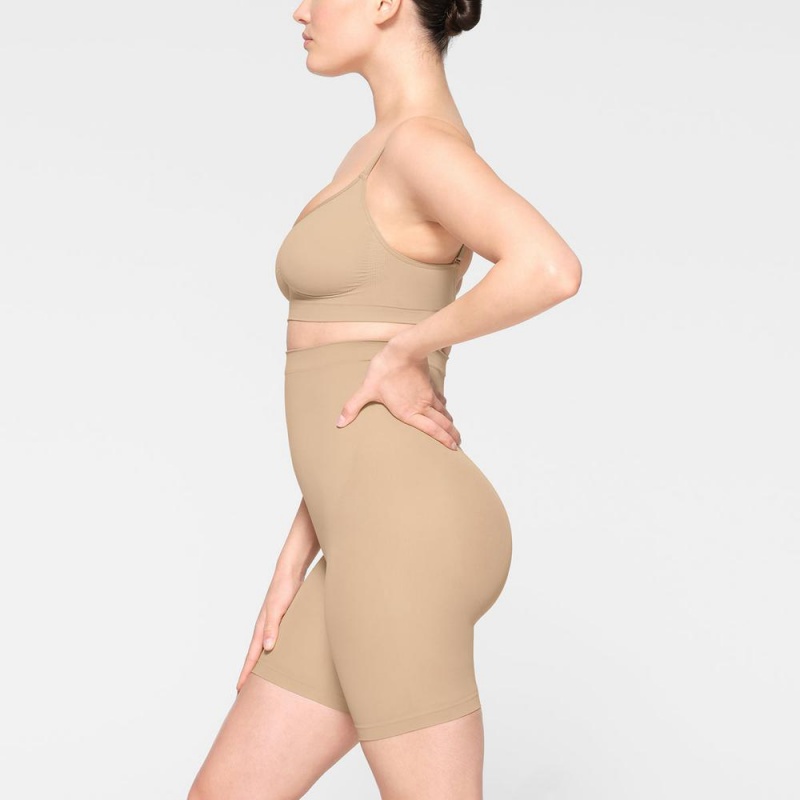 Clay Khaki Skims Seamless Sculpt Mid Thigh Women's Short | 89607-KRTL
