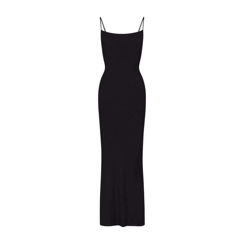 Onyx Black Skims Soft Lounge Petite Long Slip Women\'s Dress | 46297-TFSE