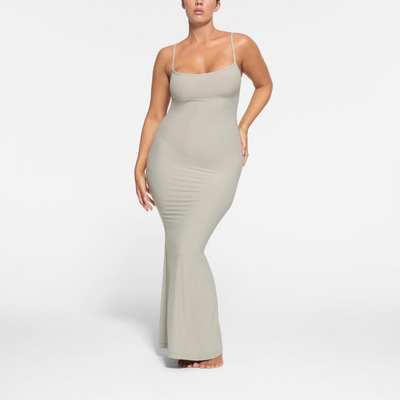 Talc Grey Skims Soft Lounge Long Slip Women's Dress | 12908-VDXN